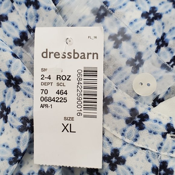 Roz & Ali Blue White Flutter Sleeve Ruffle Side Button Up Top Blouse NEW Size XL - Picture 14 of 15